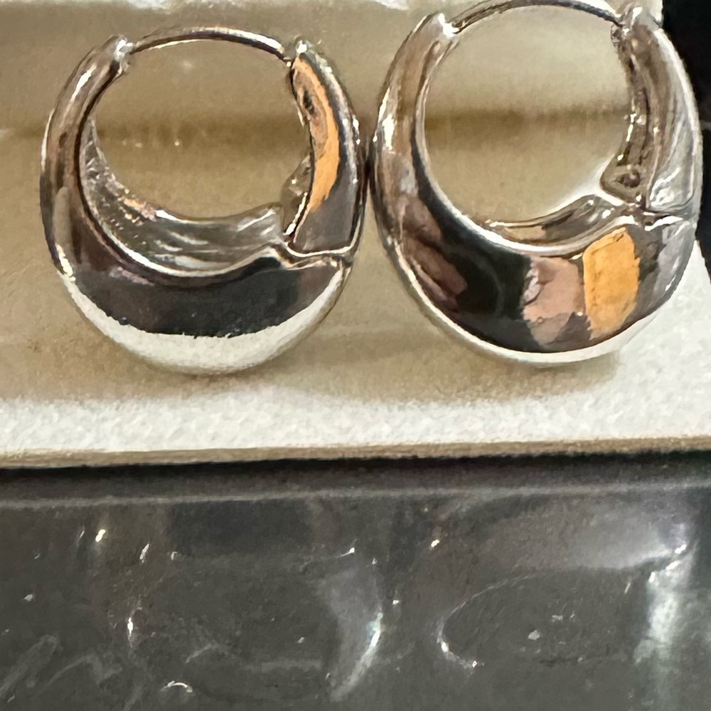 Anthropologie Mallory Silver Classy French Huggie Hoop Earrings - Picture 3 of 3